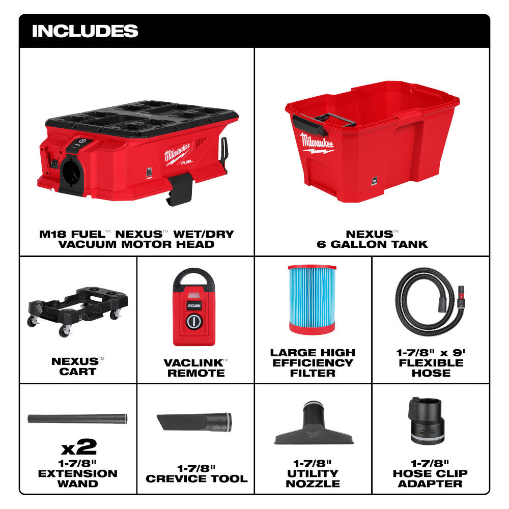 Milwaukee 0914-20 M18 FUEL NEXUS Cordless Brushless 6 Gal Wet/Dry Vacuum with PACKOUT (Tool Only)