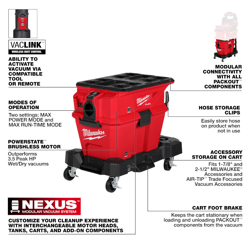 Milwaukee 0914-20 M18 FUEL NEXUS Cordless Brushless 6 Gal Wet/Dry Vacuum with PACKOUT (Tool Only)