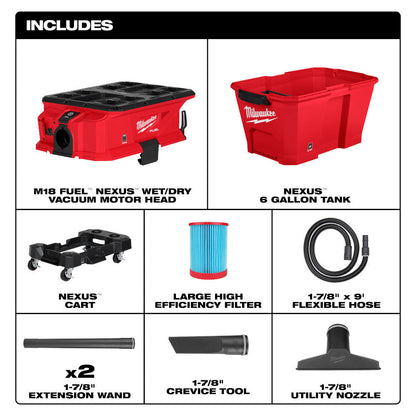 Milwaukee 0915-20 M18 FUEL NEXUS Cordless Brushless 6 Gal Wet/Dry Vacuum with PACKOUT (Tool Only)