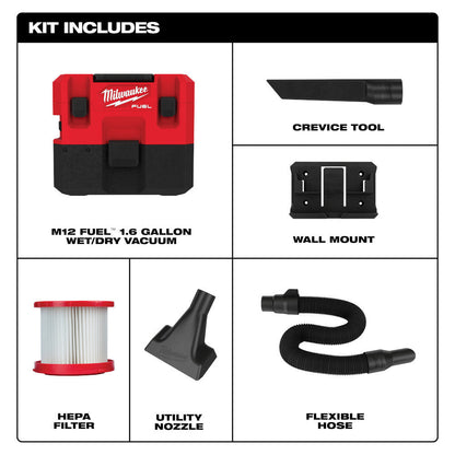 Milwaukee 0960-20 M12 FUEL 1.6 Gallon Wet/Dry Vacuum (Tool Only)