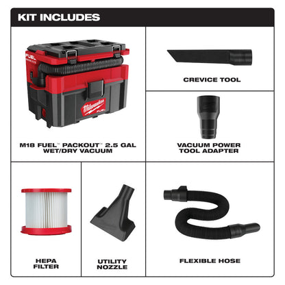 Milwaukee 0970-20 M18 FUEL PACKOUT 2.5 Gallon Wet/Dry Vacuum (Tool Only)