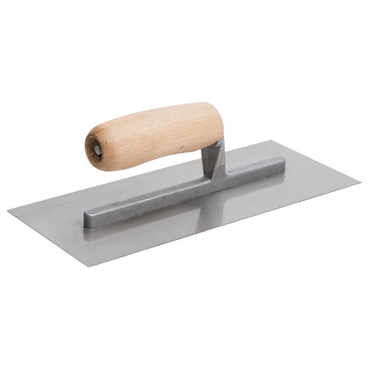 Marshalltown QLT 11in x 4-1/2in Carbon Steel Finishing Trowel with Curved Wood Handle