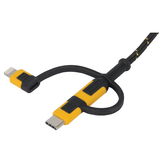DeWalt 6' Reinforced 3-in-1 Cable for Lightning, USB-C and Micro-USB