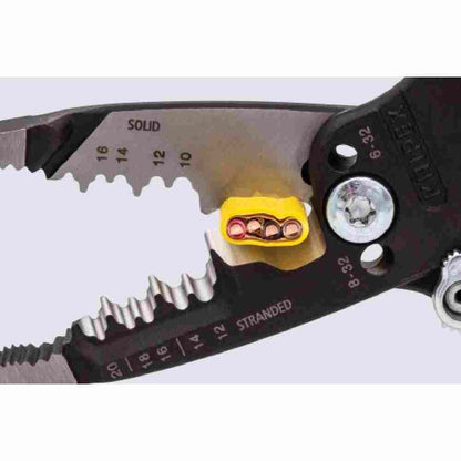 Knipex 13718SBA 8 inch 10-20 AWG Forged Wire Stripper showing  cutting house wire