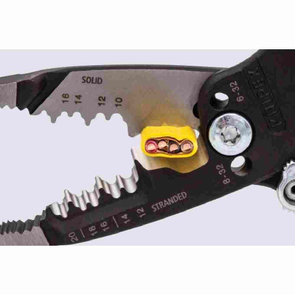 Knipex 13728SBA 8 inch 10-20 AWG Forged Comfort Wire Stripper showing  cutting house wire