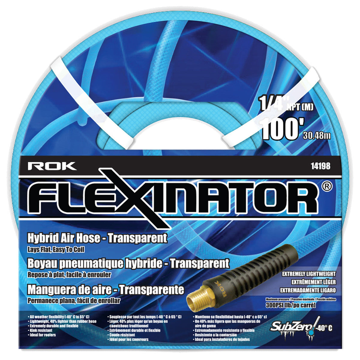 ROK 14198 1/4 inch x 100 feet FLEXINATOR Hybrid Air Hose - Transparent