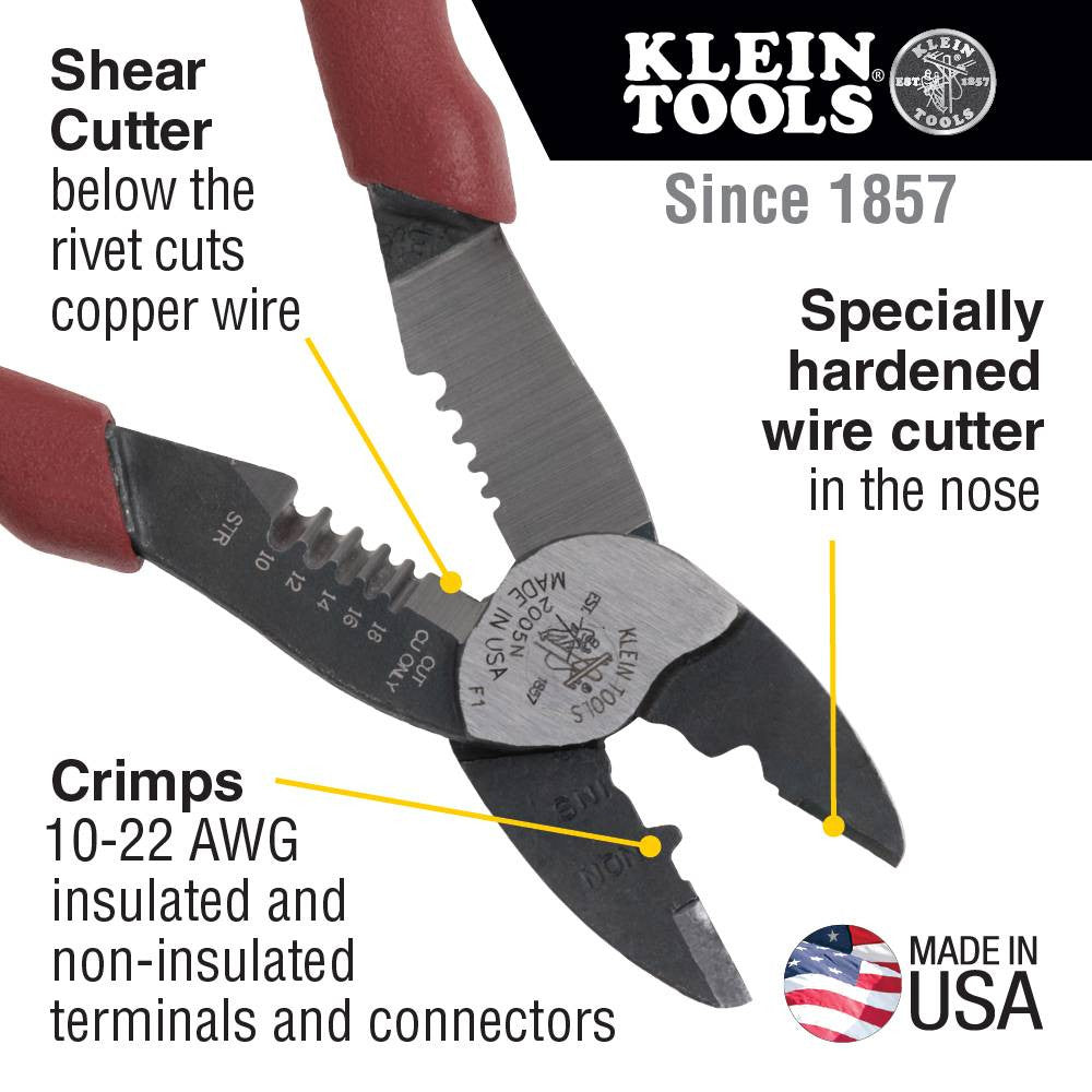 Klein Tools 2005N Forged Steel Wire Crimper, Cutter, Stripper showing features of the strippers