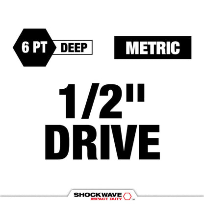 Milwaukee 49-66-6281 SHOCKWAVE Impact Duty 20mm 1/2 inch Drive Metric 6pt Deep Socket