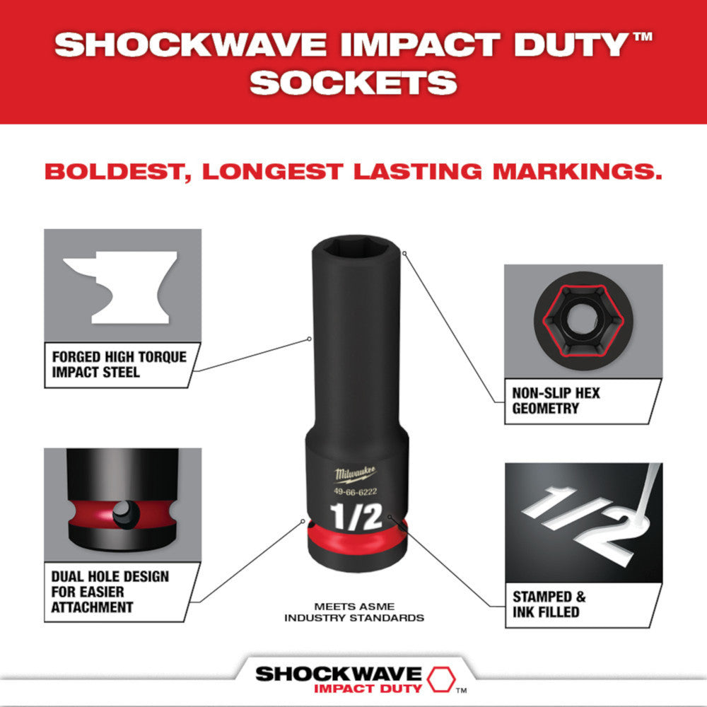 Milwaukee 49-66-6223 SHOCKWAVE Impact Duty 9/16 inch 1/2 inch Drive SAE 6pt Deep Socket