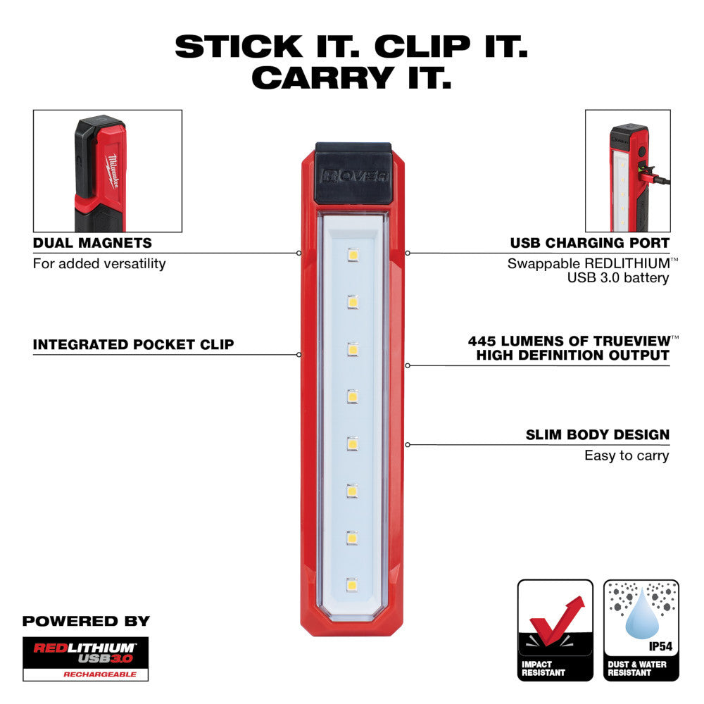 Milwaukee 2112-21 USB Rechargeable ROVER 455 Lumen Pocket Flood Light lighting the work area