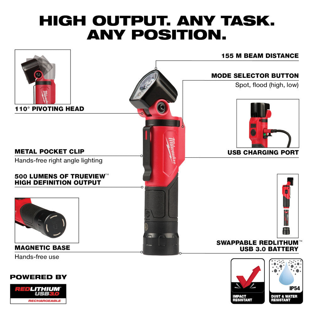 Milwaukee 2113-21 USB Rechargeable 500 Lumen Pivoting Flashlight