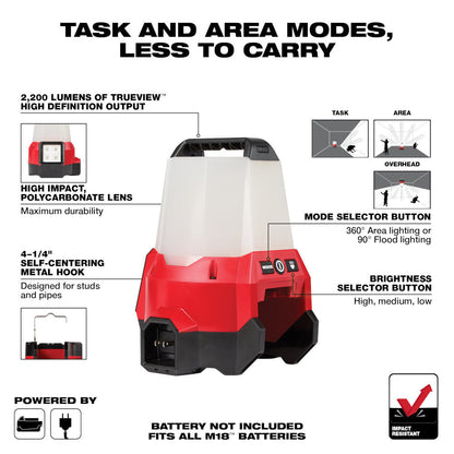 Milwaukee 2144-20 M18 RADIUS LED Compact Site Light with Flood Mode (Tool Only)