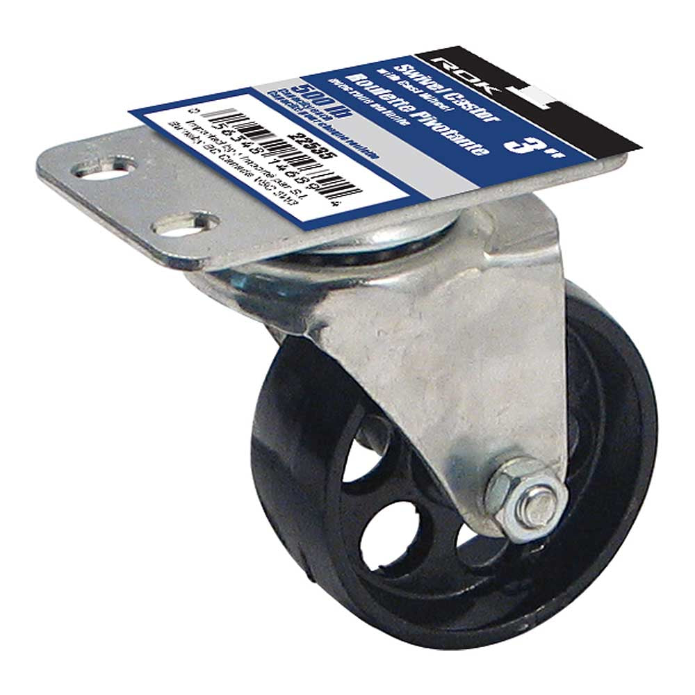 ROK 3in Heavy Duty Cast Iron Swivel Caser Wheel