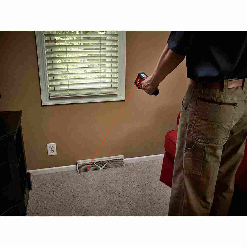 Milwaukee 2267-20 10:1 Infrared Temp-Gun showing reading temperatures from heat exhaust