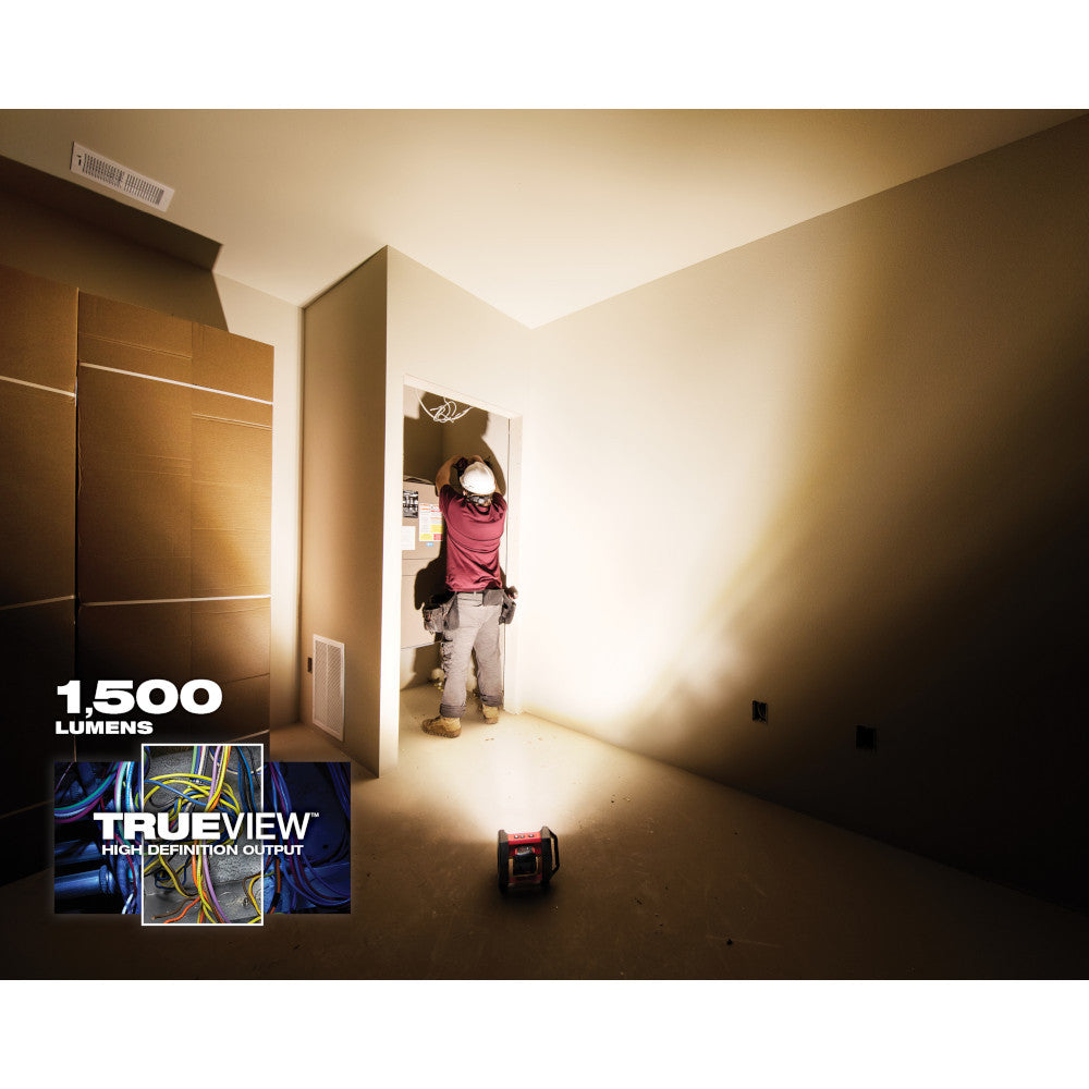 Milwaukee 2361-20 M18 ROVER LED Flood Light illuminating workspace (battery sold separately)