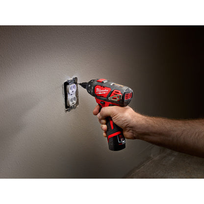 Milwaukee 2401-22 M12 1/4 inch Hex Screwdriver installing an electrical outlet