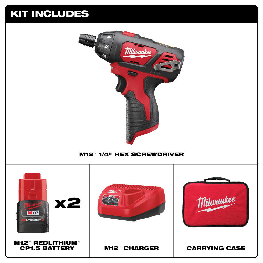 Milwaukee 2401-22 M12 1/4 inch Hex Screwdriver Kit