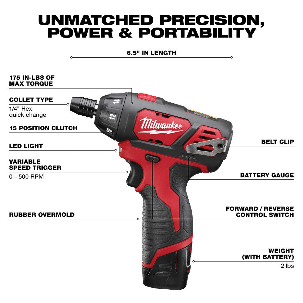Milwaukee 2401-20 M12 1/4 inch Hex Screwdriver (Tool Only)