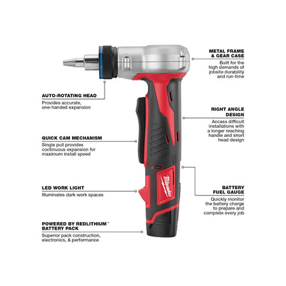 Milwaukee 2432-22 M12 Cordless 3/8 Inch - 1 Inch ProPEX Expansion Tool Kit