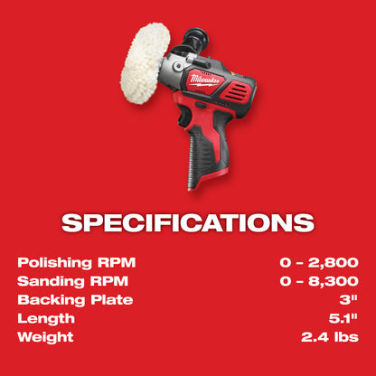 Milwaukee 2438-20 M12 Cordless Variable-Speed Polisher/Sander (Tool Only)