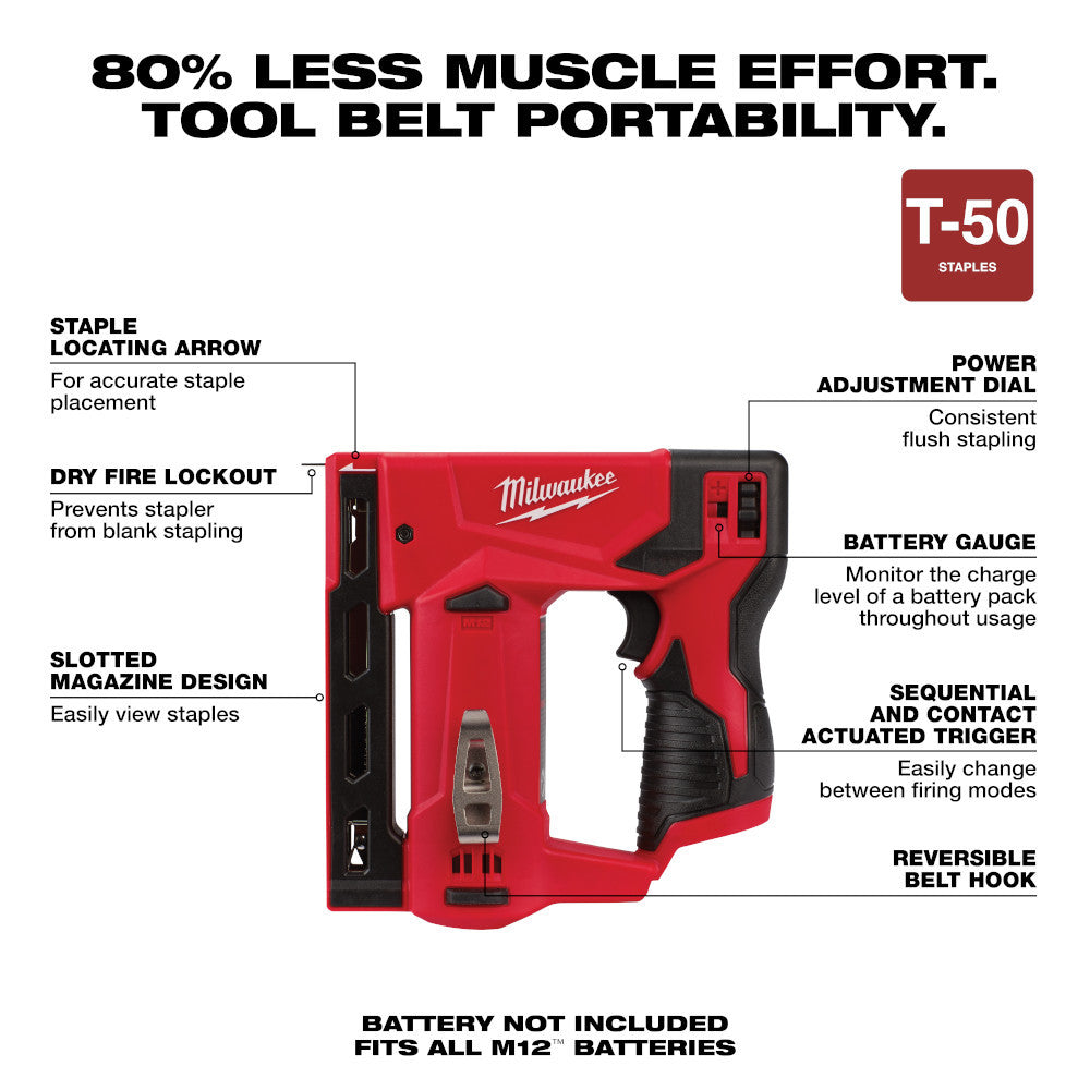 Milwaukee 2447-20 M12 3/8-inch Crown Stapler (Tool Only)