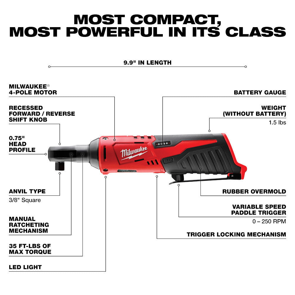 Milwaukee 2457-21 M12 Cordless 3/8 inch Ratchet Kit