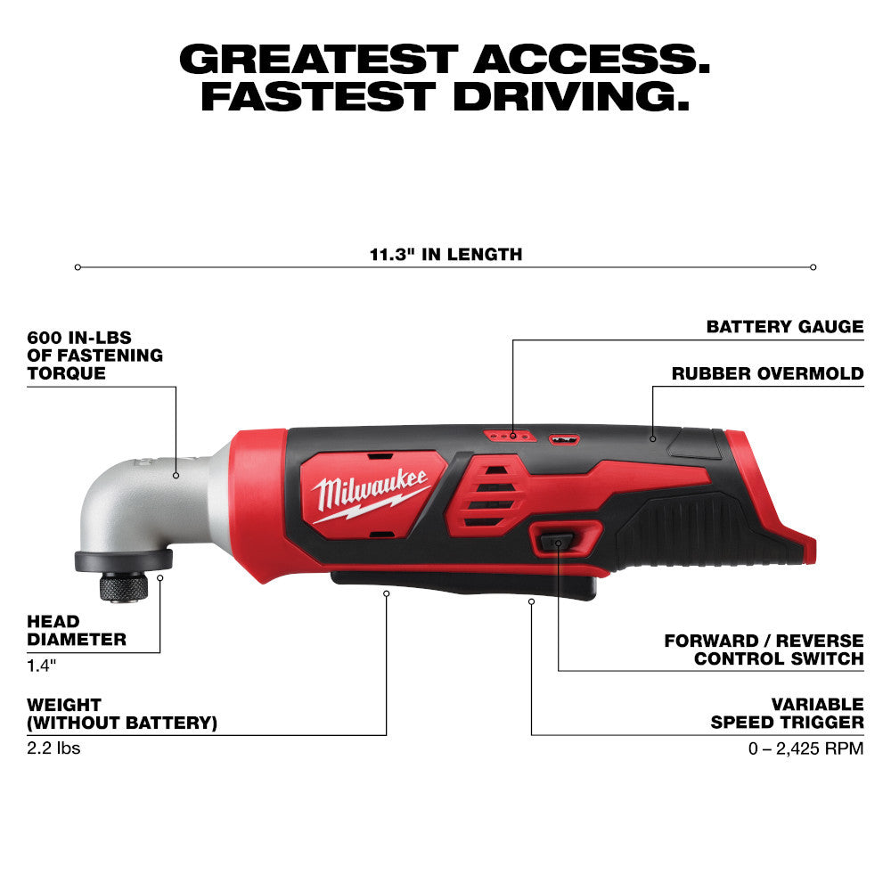 Milwaukee 2467-20 M12 Cordless 1/4 Inch Hex Right Angle Impact Driver (Tool Only)