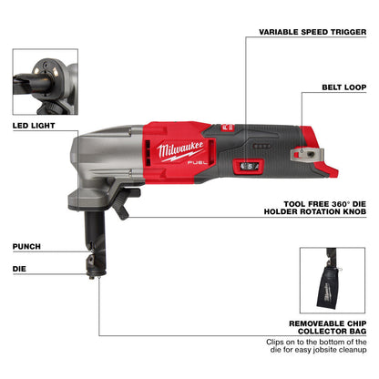 Milwaukee 2476-20 M12 FUEL Cordless 16 Gauge Variable Speed Nibbler (Tool Only) showing features of the nibbler