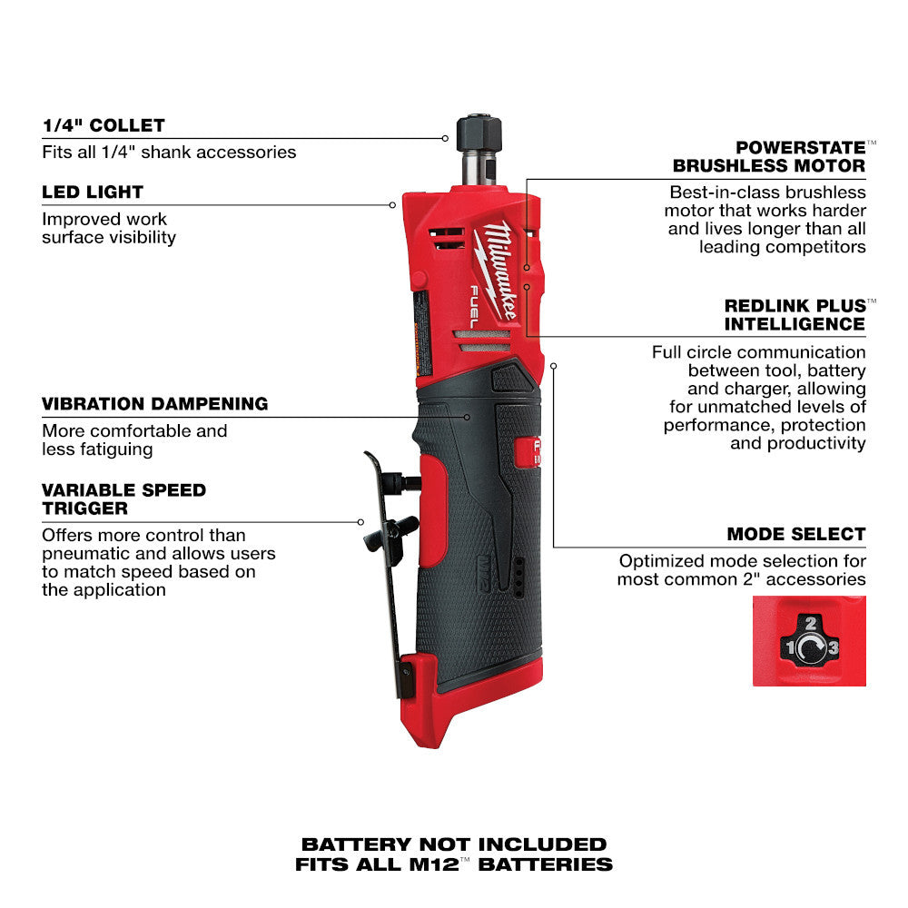 Milwaukee 2486-20 M12 FUEL 1/4 inch Straight Die Grinder (Tool Only)