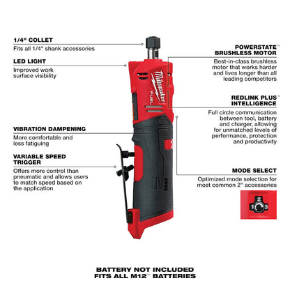 Milwaukee 2486-20 M12 FUEL 1/4 inch Straight Die Grinder (Tool Only)
