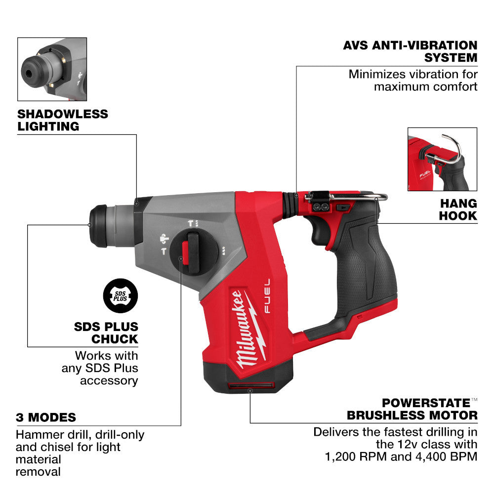 Milwaukee 2508-20 M12 FUEL Cordless Brushless 5/8 Inch SDS-Plus Rotary Hammer (Tool Only)