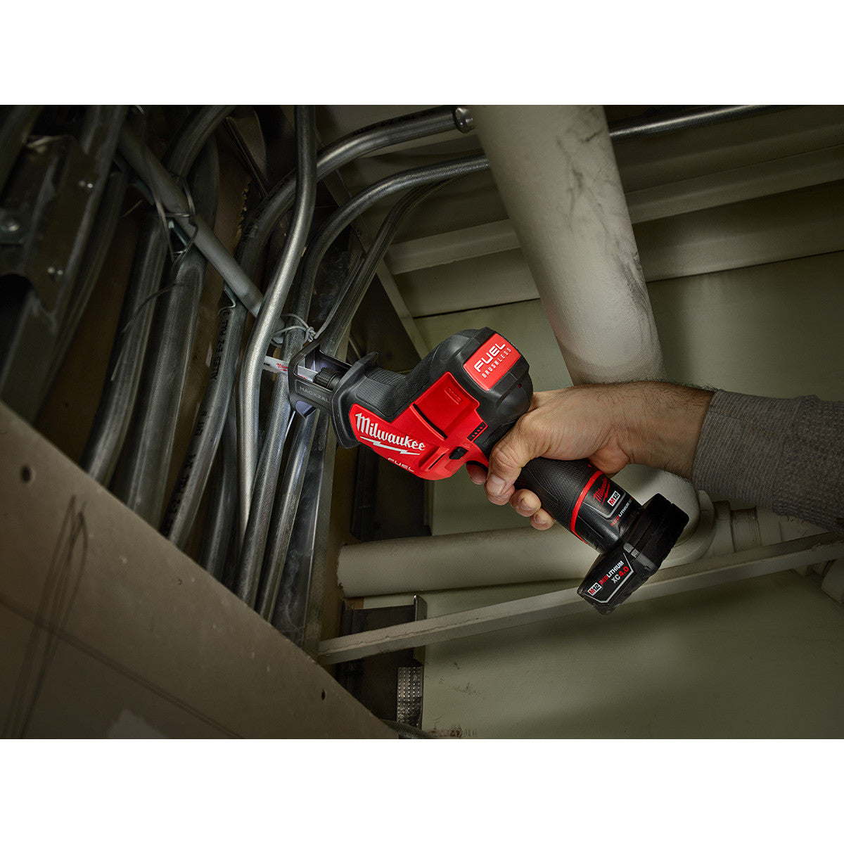 Milwaukee 2520-20 M12 FUEL Brushless HACKZALL Reciprocating Saw cutting metal tubing (battery and blade sold separately)