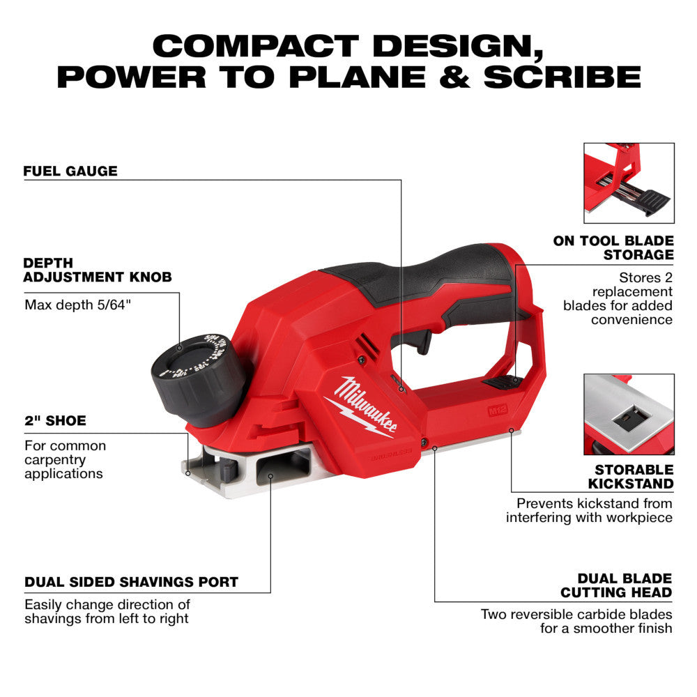Milwaukee 2524-20 M12 Cordless 2 Inch Planer (Tool Only)