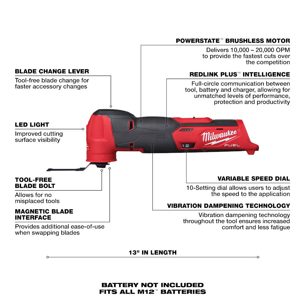 Milwaukee 2526-20 M12 FUEL Brushless Oscillating Multi-Tool (Tool Only)