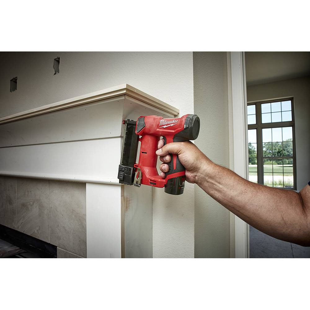 Milwaukee 2540-20 M12 Cordless 23-Gauge Pin Nailer installing hardwood trim (battery sold separately)