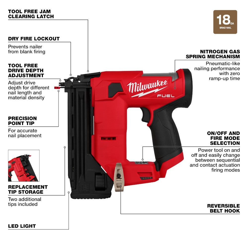 Milwaukee 2541-20 M12 Cordless Brushless 18 Gauge Compact Brad Nailer (Tool Only)