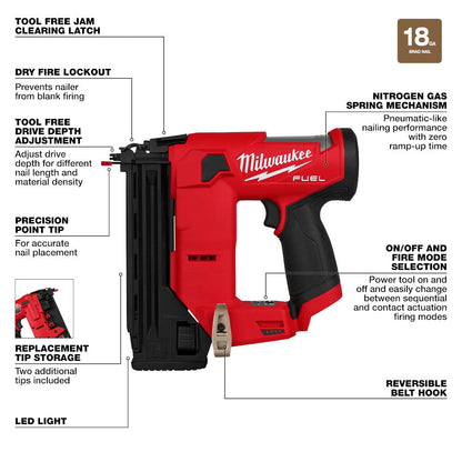 Milwaukee 2541-20 M12 Cordless Brushless 18 Gauge Compact Brad Nailer (Tool Only)