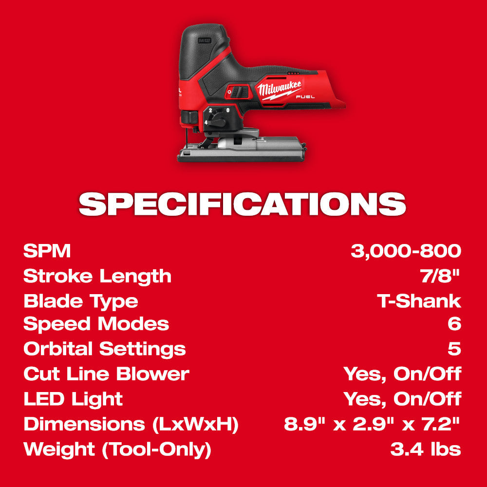 Milwaukee 2545-20 M12 FUEL Cordless Brushless Barrel Grip Jig Saw (Tool Only)