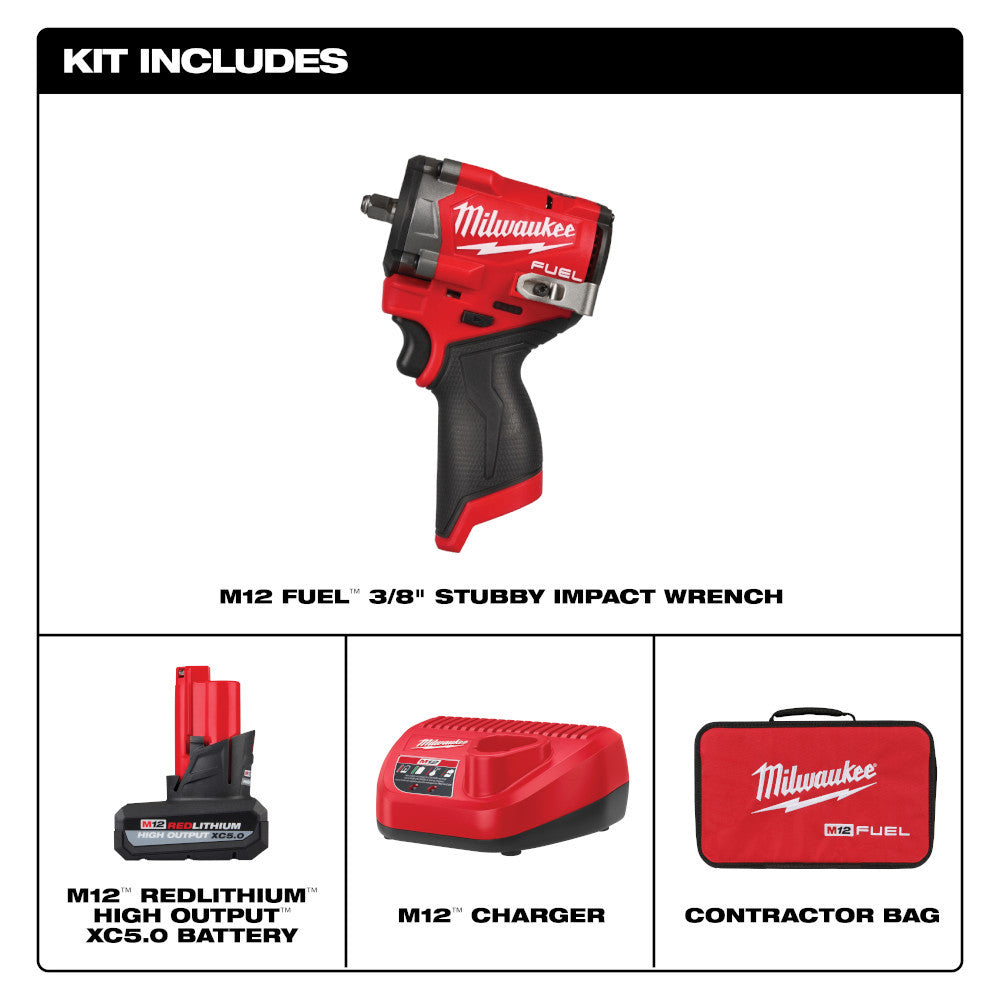 Milwaukee 2562-21 M12 FUEL Cordless Brushless 3/8 Inch Stubby Impact Wrench Kit