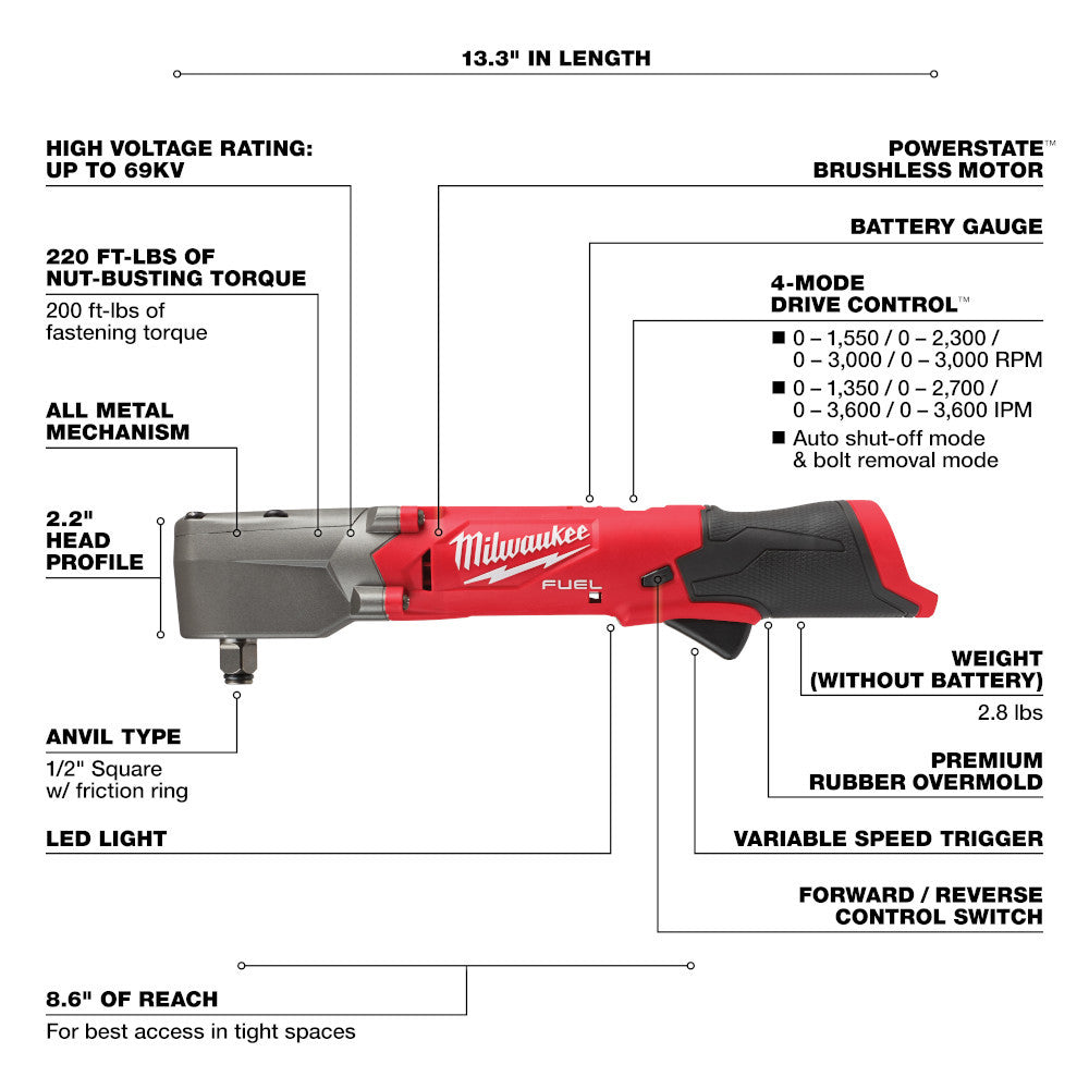 Milwaukee 2565-20 M12 FUEL 1/2 inch Right Angle Impact Wrench with Friction Ring (Tool Only)