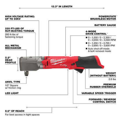 Milwaukee 2565-20 M12 FUEL 1/2 inch Right Angle Impact Wrench with Friction Ring (Tool Only)