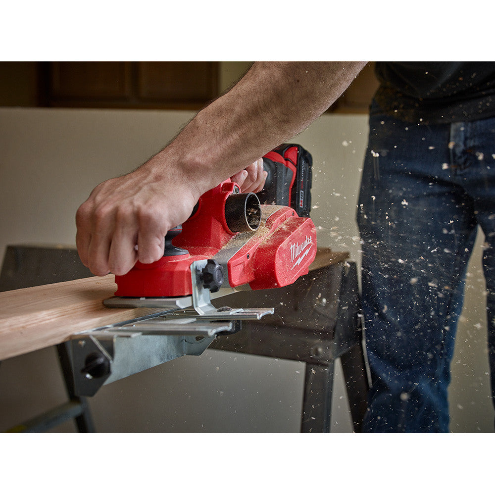 Milwaukee 2623-20 M18 3-1/4 inch Planer shaving wood (battery sold separately)