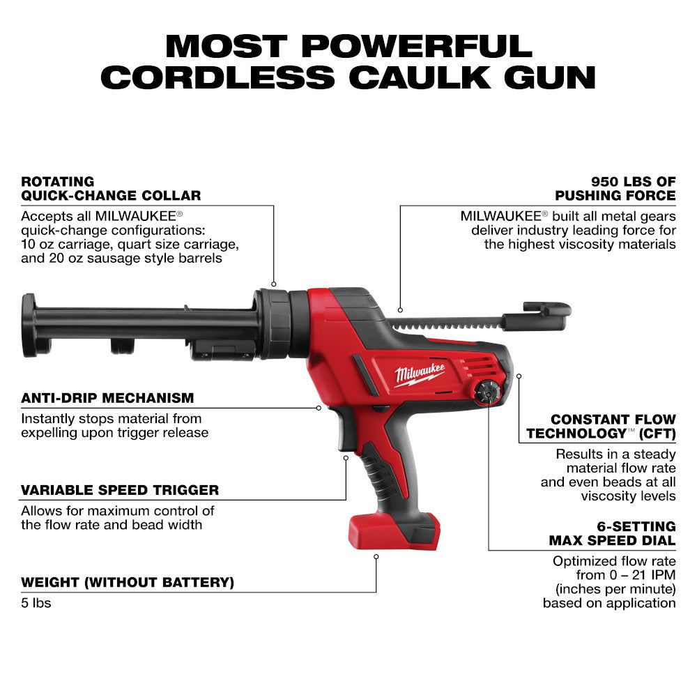 Milwaukee 2641-20 M18 10oz Caulk and Adhesive Gun (Tool Only)