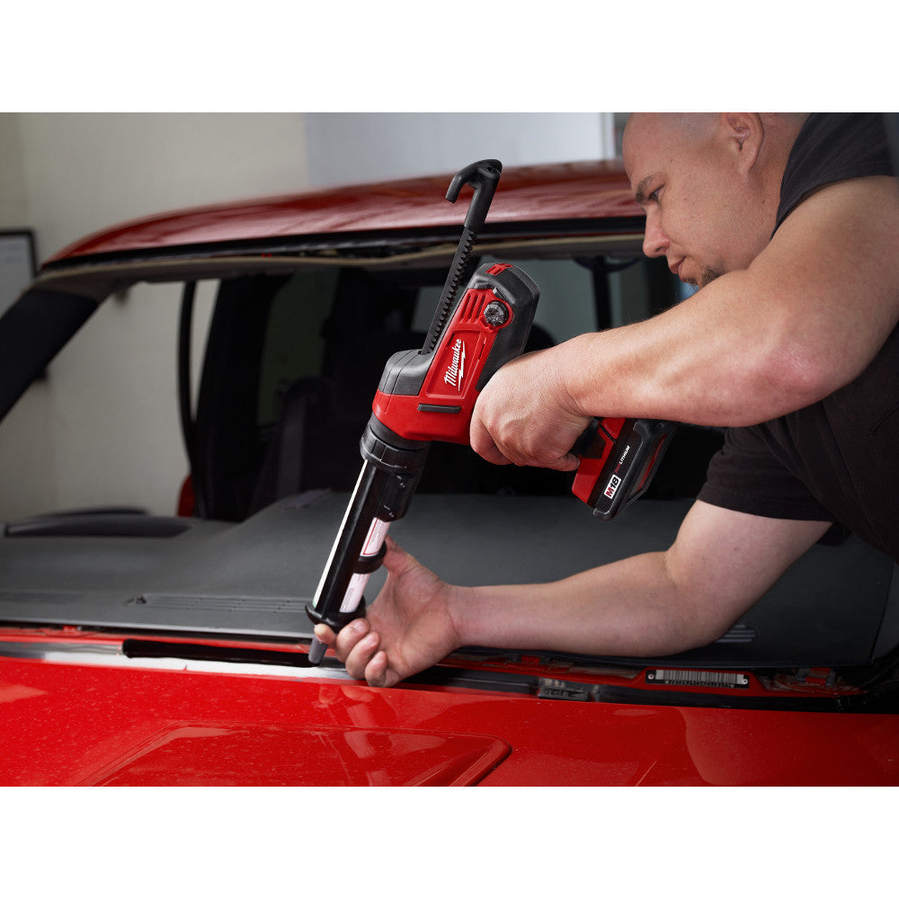 Milwaukee 2641-20 M18 10oz Caulk and Adhesive Gun applying caulking (battery sold separately)