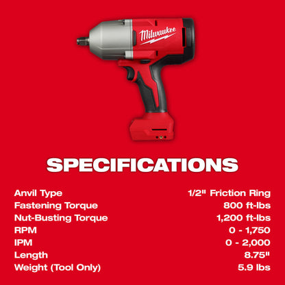 Milwaukee 2666-20 M18 Cordless Brushless 1/2 Inch High-Torque Impact Wrench with Friction Ring (Tool Only)