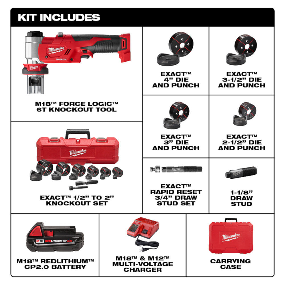 Milwaukee 2677-23 M18 FORCE LOGIC Cordless 6T 1/2 inch - 4 inch Knockout Tool Kit