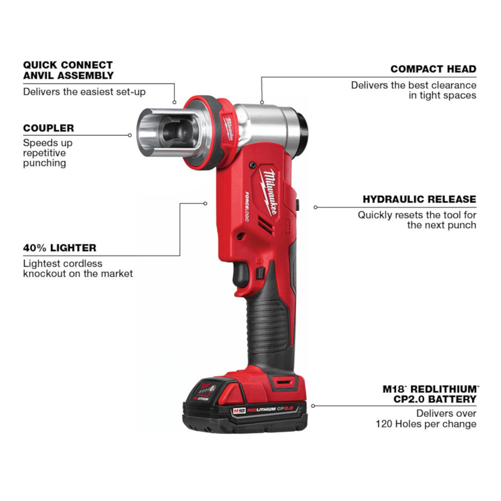 Milwaukee 2677-23 M18 FORCE LOGIC Cordless 6T 1/2 inch - 4 inch Knockout Tool Kit