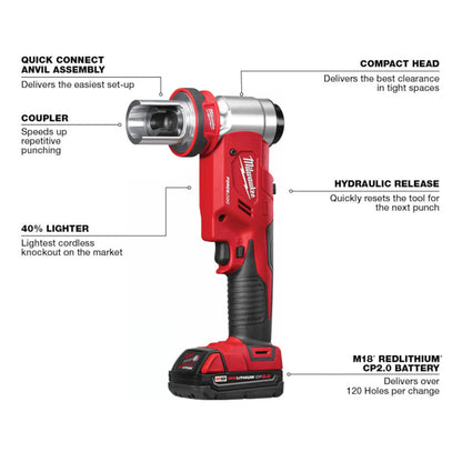 Milwaukee 2677-23 M18 FORCE LOGIC Cordless 6T 1/2 inch - 4 inch Knockout Tool Kit