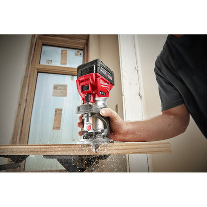 Milwaukee 2723-20 M18 FUEL Compact Router cutting wood (battery sold separately)