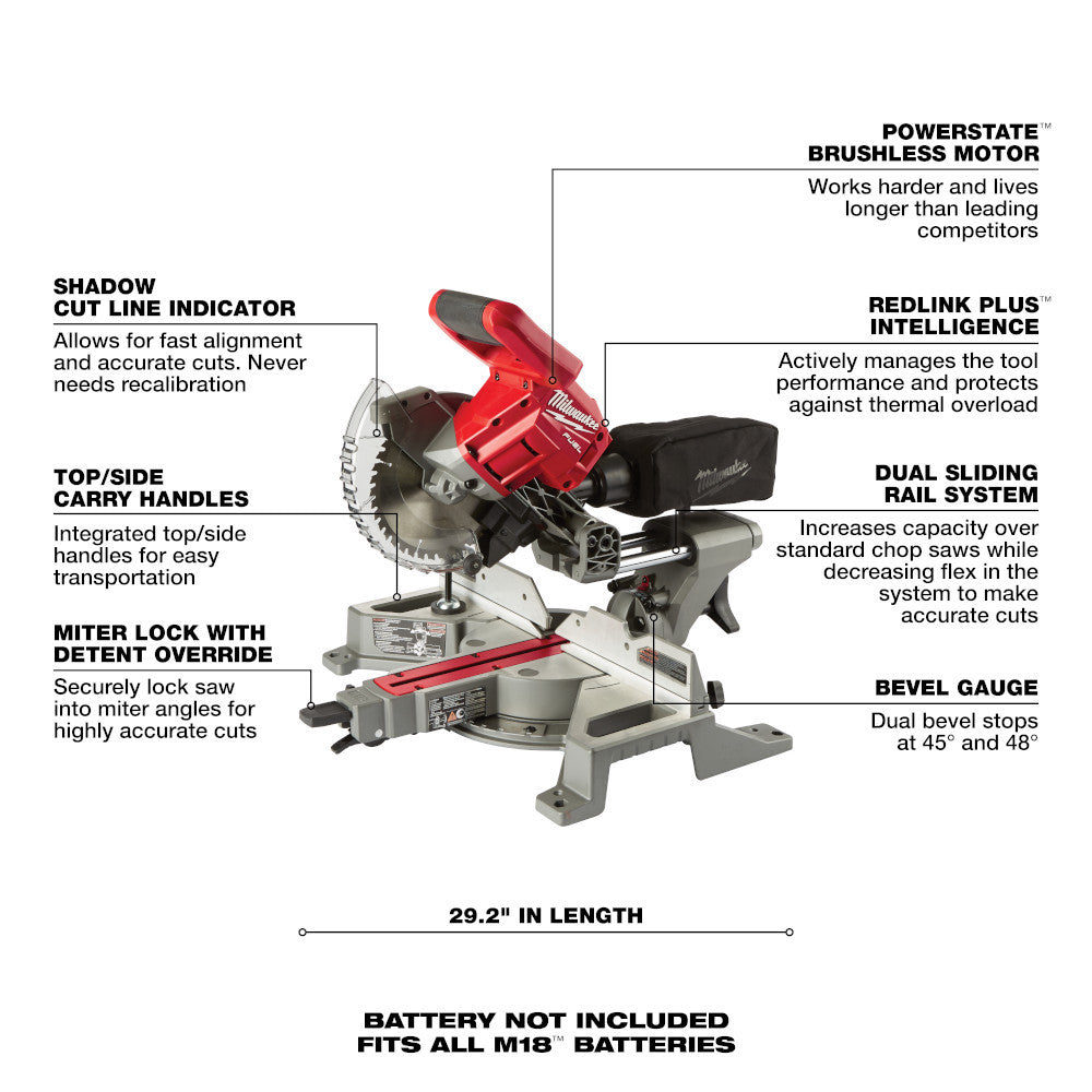 2733-20 M18 FUEL 7-1/4 Inch Dual Bevel Sliding Compound Mitre Saw (Tool Only)
